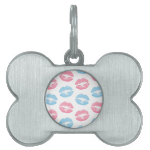 Placa Para Mascotas Patrón de labios azules y rosados, lápiz labial, b
