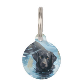 Placa Para Mascotas Patrón de Labrador Negro Nadando