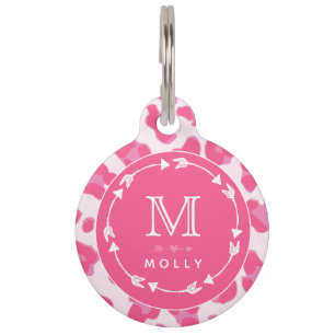 Placa Para Mascotas Patrón de leopardo rosado - Personalizado