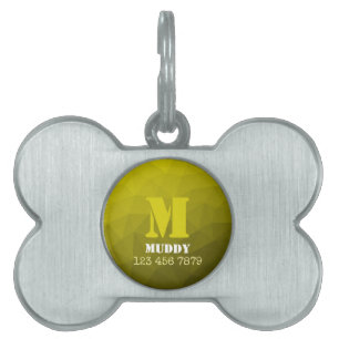 Placa Para Mascotas Patrón de malla geométrica amarilla con monograma 