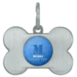 Placa Para Mascotas Patrón de malla geométrica azul claro con monogram