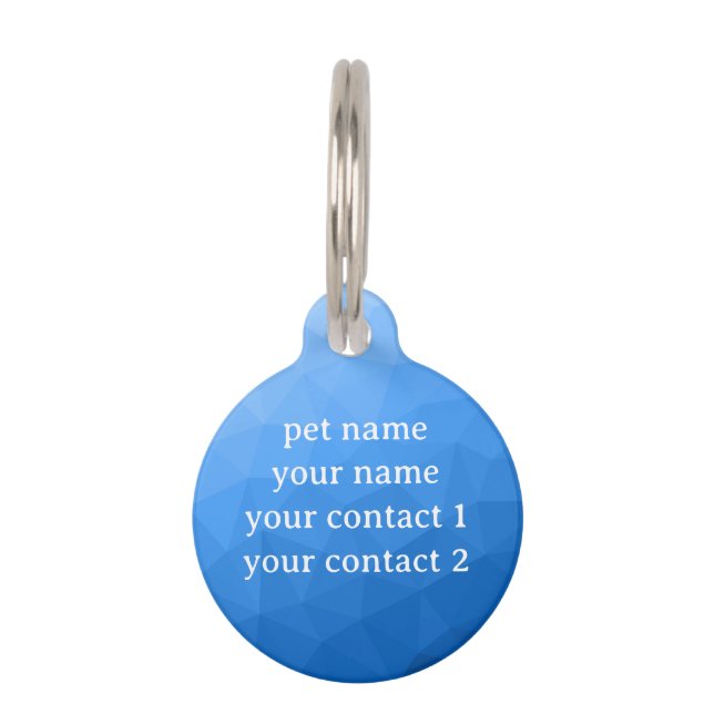 Placa Para Mascotas Patrón de malla geométrica azul claro Tu texto (Reverso)