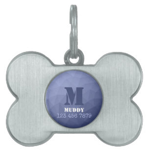 Placa Para Mascotas Patrón de malla geométrica azul gris personalizado