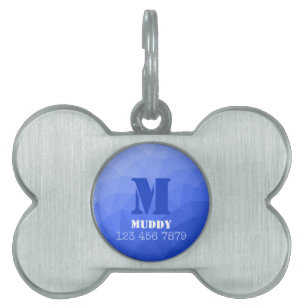 Placa Para Mascotas Patrón de malla geométrica azul oscuro con monogra