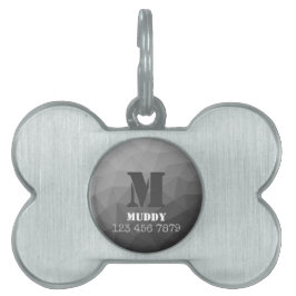 Placa Para Mascotas Patrón de malla geométrica gris claro con monogram