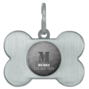 Placa Para Mascotas Patrón de malla geométrica gris claro con monogram