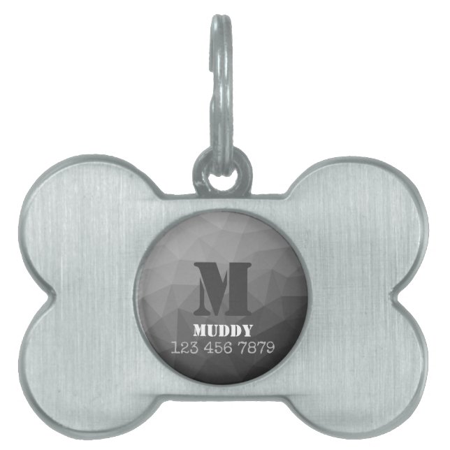 Placa Para Mascotas Patrón de malla geométrica gris claro con monogram (Frente)