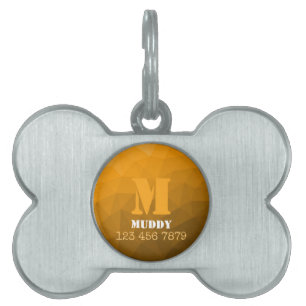 Placa Para Mascotas Patrón de malla geométrica naranja monograma perso
