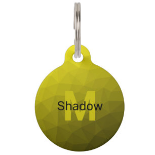 Placa Para Mascotas Patrón de malla geométrica oscura amarilla Monogra