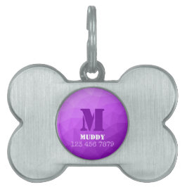 Placa Para Mascotas Patrón de malla geométrica púrpura con monograma p