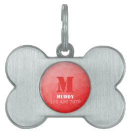 Placa Para Mascotas Patrón de malla geométrica roja personalizado con
