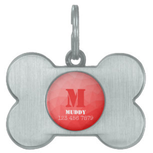 Placa Para Mascotas Patrón de malla geométrica roja personalizado con