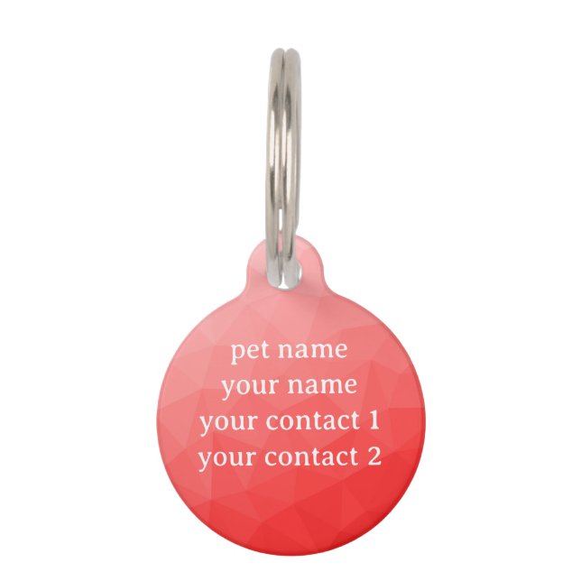 Placa Para Mascotas Patrón de malla geométrica roja Tu texto (Reverso)
