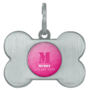 Placa Para Mascotas Patrón de malla geométrica rosa caliente con monog