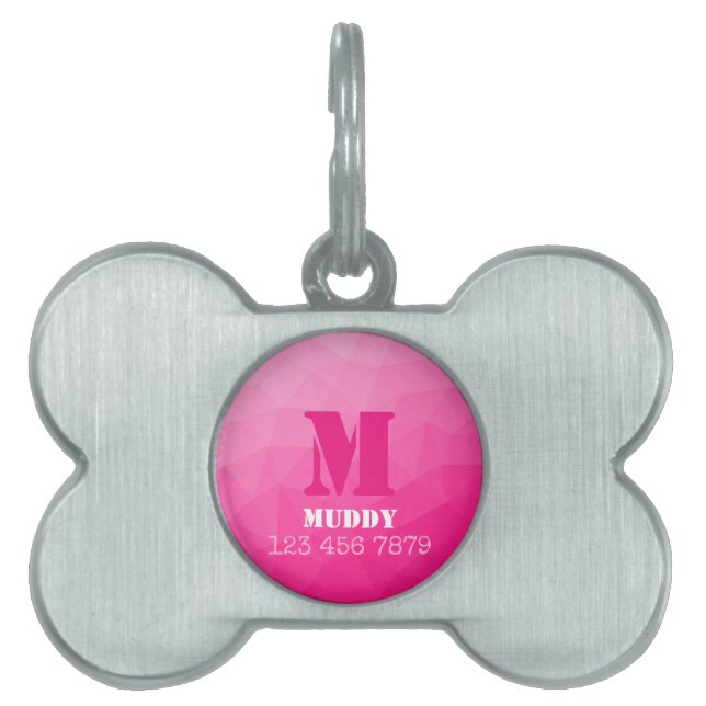 Placa Para Mascotas Patrón de malla geométrica rosa caliente con monog (Frente)