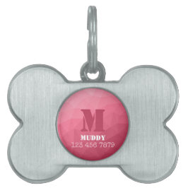 Placa Para Mascotas Patrón de malla geométrica rosa personalizado con 