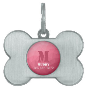 Placa Para Mascotas Patrón de malla geométrica rosa personalizado con