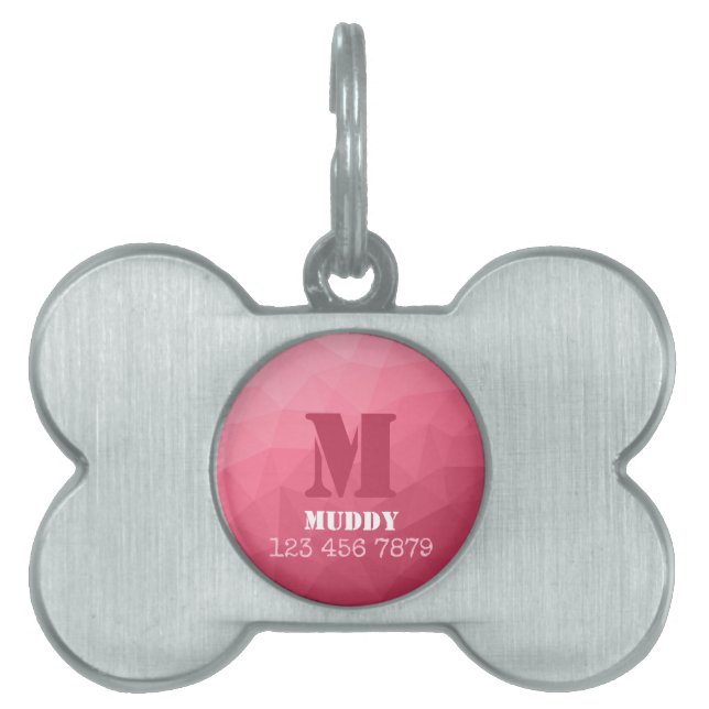 Placa Para Mascotas Patrón de malla geométrica rosa personalizado con  (Frente)
