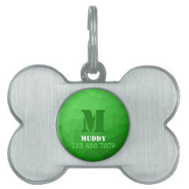 Placa Para Mascotas Patrón de malla geométrica verde claro con monogra