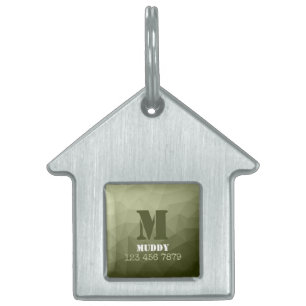 Placa Para Mascotas Patrón de malla geométrica verde del ejército mono