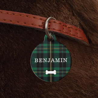 Placa Para Mascotas Patrón de manchas verdes del bosque Hueso de perro