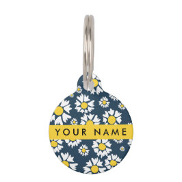 Placa Para Mascotas Patrón de margarita, maricas blancas, tu nombre