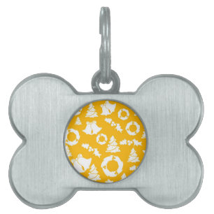 Placa Para Mascotas Patrón de Navidades amarillos