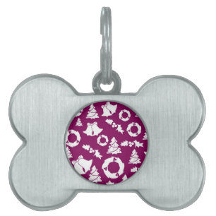 Placa Para Mascotas Patrón de Navidades púrpura