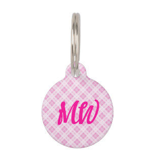 Placa Para Mascotas Patrón de Navidades tartán rosa claro Monograma