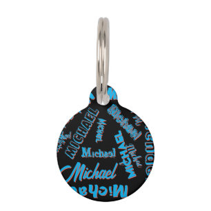 Placa Para Mascotas Patrón de nombre monograma color rojo azul