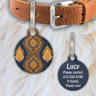 Placa Para Mascotas Patrón de oro inspirado en la seda tailandesa