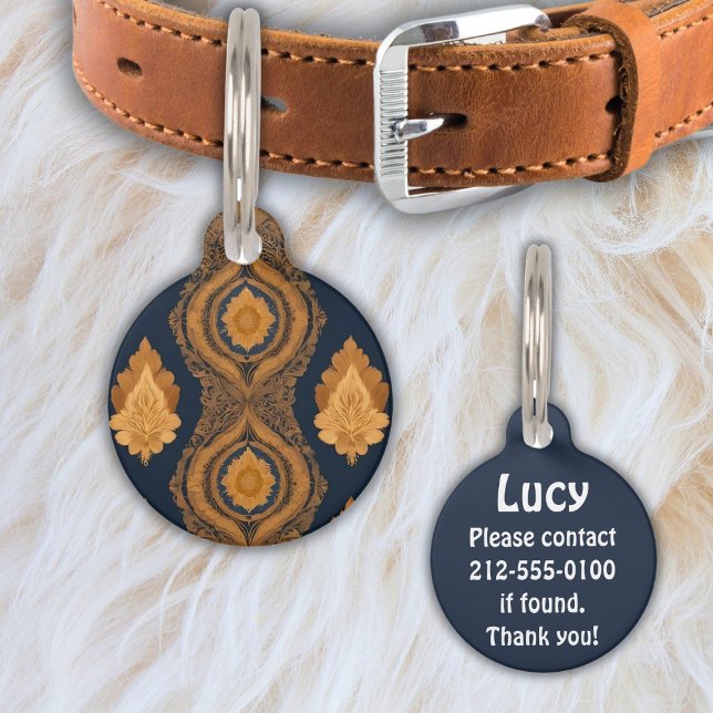 Placa Para Mascotas Patrón de oro inspirado en la seda tailandesa (Subido por el creador)