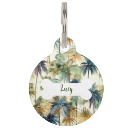Placa Para Mascotas Patrón de palmeras personalizadas Etiqueta redonda