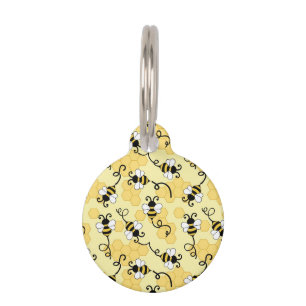 Placa Para Mascotas Patrón de pequeñas abejas.