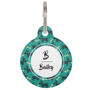 Placa Para Mascotas Patrón de perro con orejas y Personalizado óseo