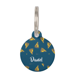 Placa Para Mascotas Patrón de pizza en azul