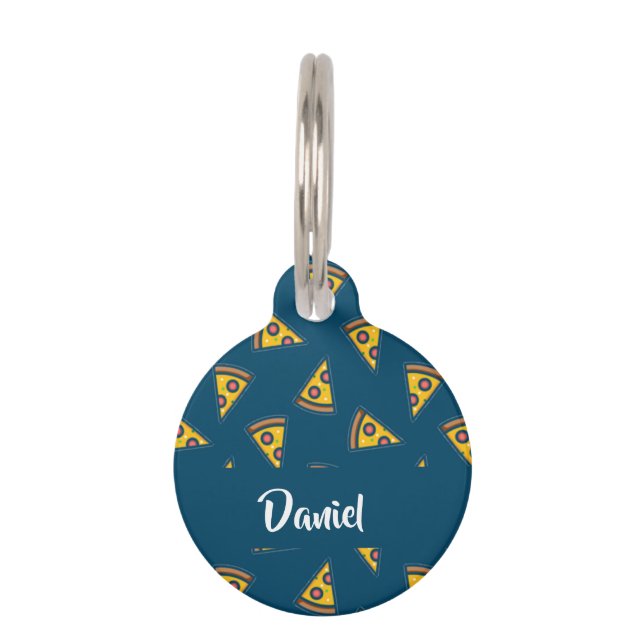Placa Para Mascotas Patrón de pizza en azul (Anverso)