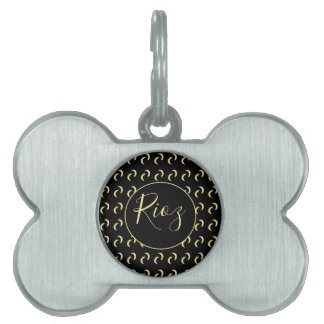 Placa Para Mascotas Patrón de Plátano Etiqueta de Nombre Negro