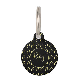 Placa Para Mascotas Patrón de Plátano Etiqueta de Nombre Negro