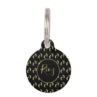 Placa Para Mascotas Patrón de Plátano Etiqueta de Nombre Negro