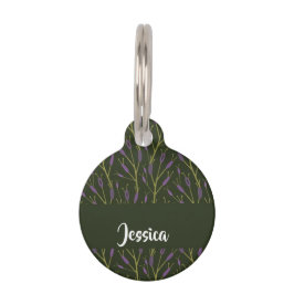 Placa Para Mascotas Patrón de ramas florales púrpura y marrón