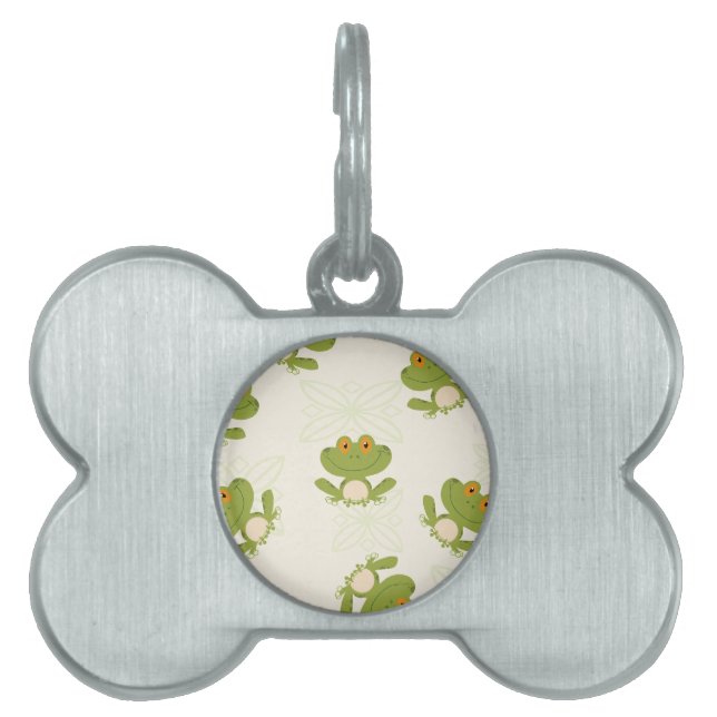 Placa Para Mascotas Patrón de rana verde suave (Frente)