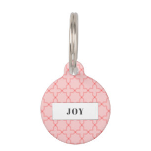 Placa Para Mascotas Patrón de rubor rosa personalizado en pila