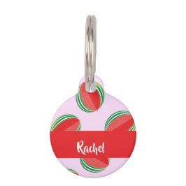 Placa Para Mascotas Patrón de sandía en rodajas sobre rosa