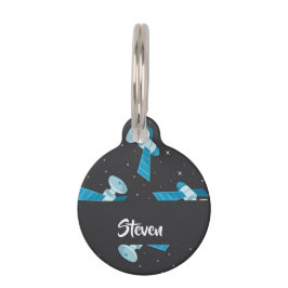 Placa Para Mascotas Patrón de satélites del espacio azul