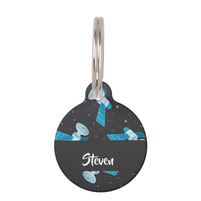 Placa Para Mascotas Patrón de satélites del espacio azul (Anverso)