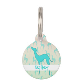 Placa Para Mascotas Patrón de silueta de marioneta de Greyhound Nombre