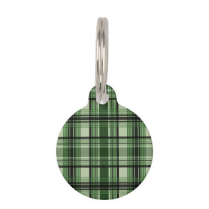 Placa Para Mascotas Patrón de Tartán a Cuadros Verdes y Negros & Infor