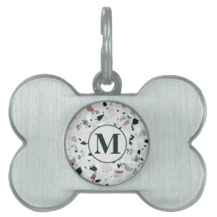 Placa Para Mascotas Patrón de Terrazzo Abstracto Moderno con Monograma