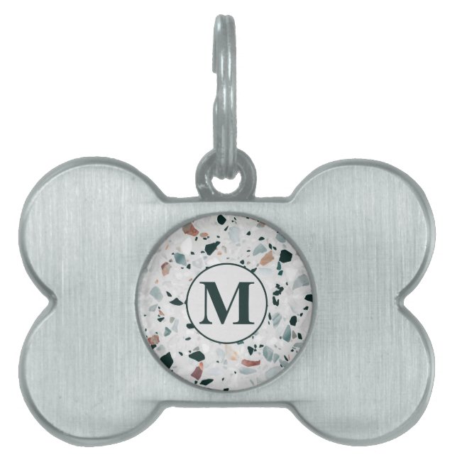 Placa Para Mascotas Patrón de Terrazzo Abstracto Moderno con Monograma (Frente)